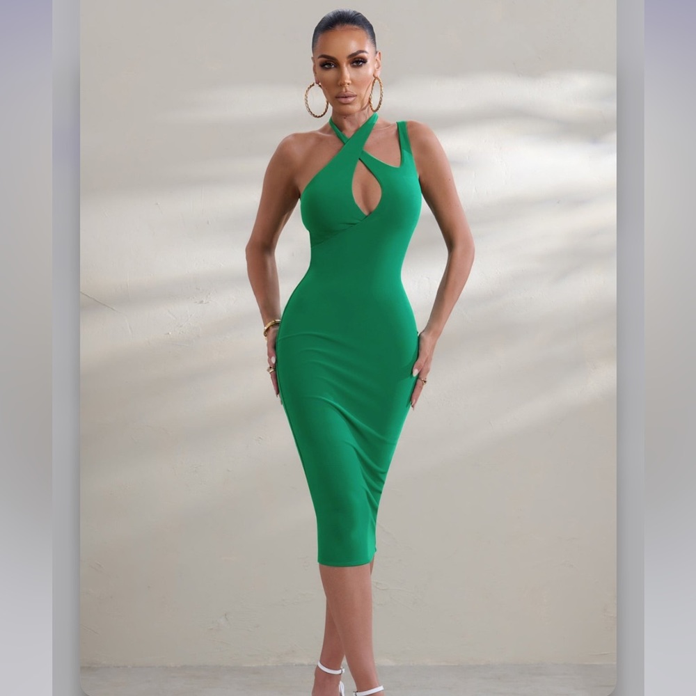 Green Halter Neck Cut Out Midi Dress Club L London